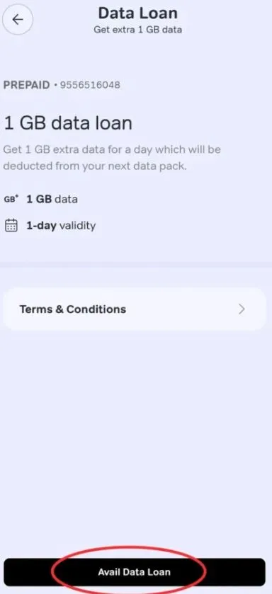 airtel data loan option in the airtel Thanks app