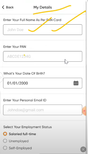 Fill personal detail option