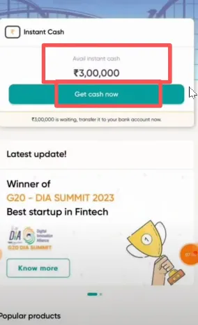 Get Cash Now option in the app