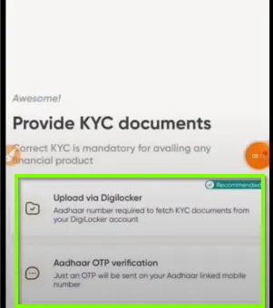 Option to upload KYC documents for verification.