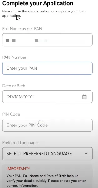 Form to enter personal details