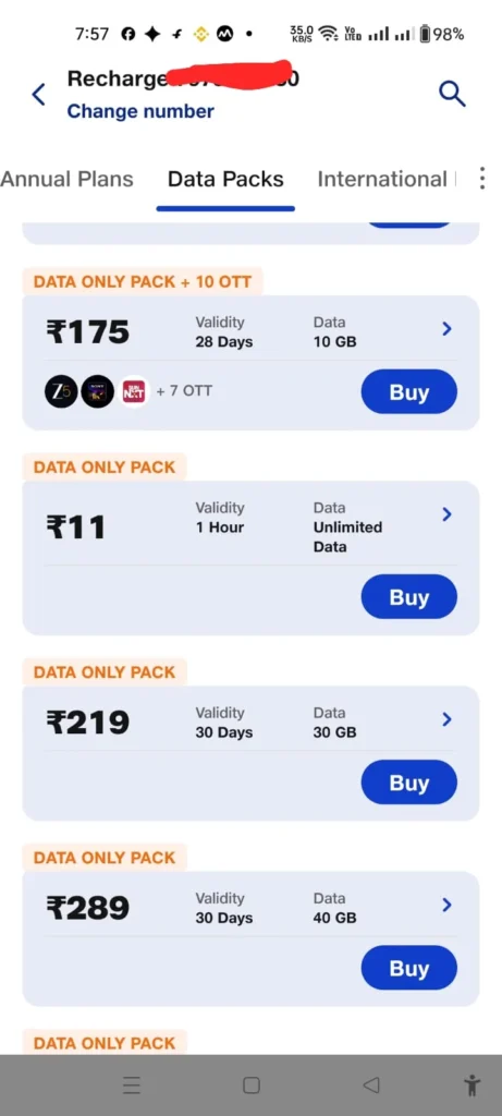 Select your data booster plan here.