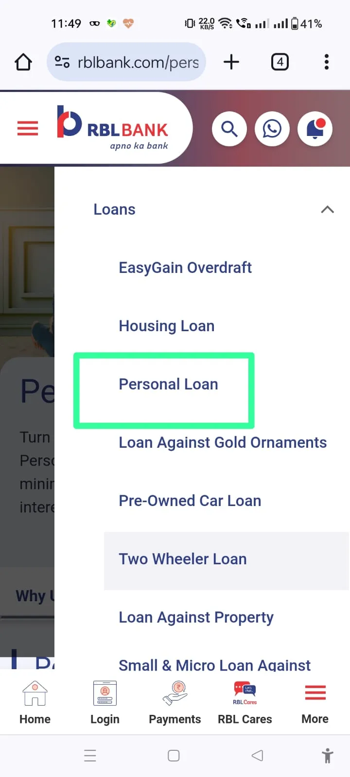 rbl personal loan apply online procedure