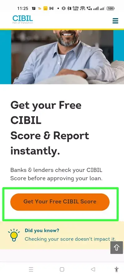 get your free cibil score option