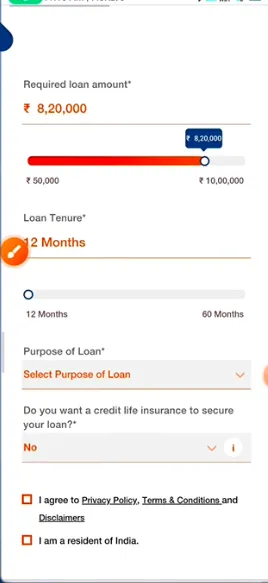 Tenure and purpose of loan option