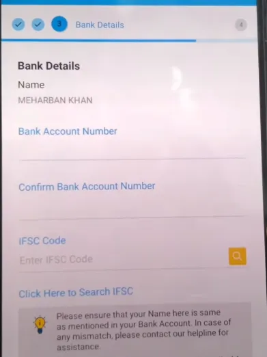 fill bank account details