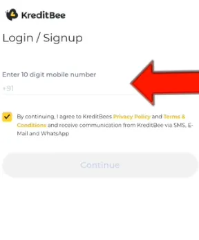 signup option of the app