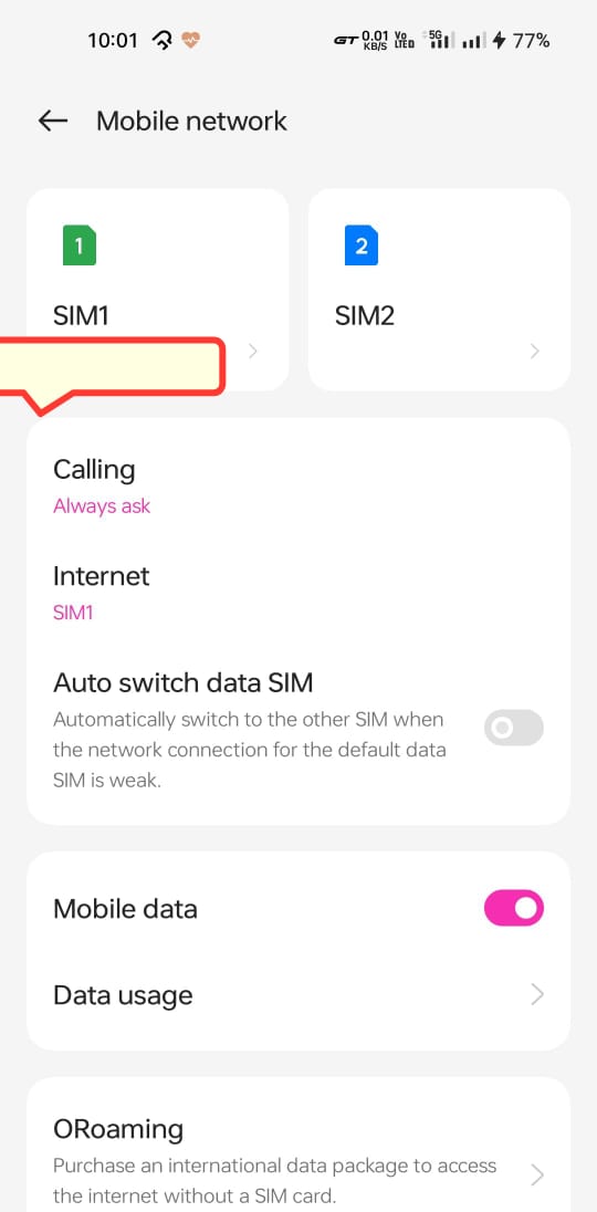 mobile network option