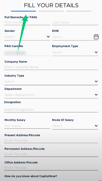 Basic detail filling form screenshot of the app